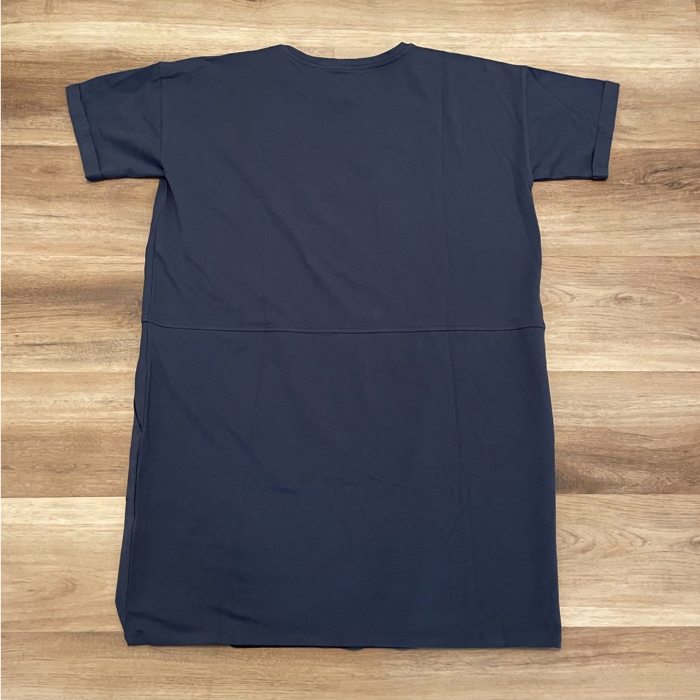 NWT Eileen Fisher round neck jersey dress organic cotton navy blue size large - Picture 2 of 9
